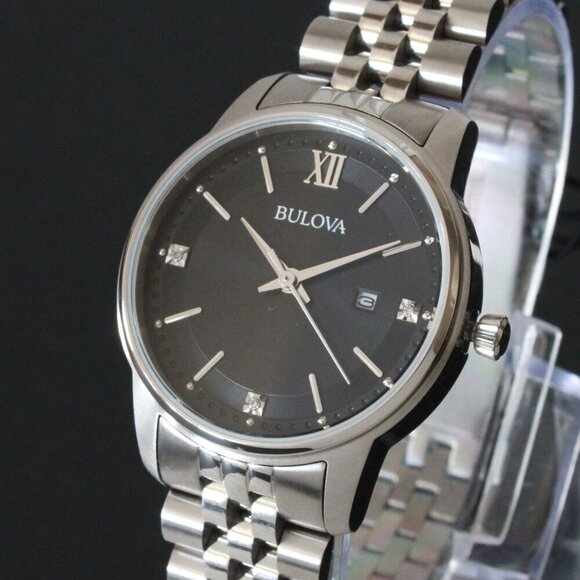 Bulova Classic Diamond Accent Ladies Watch Stainless Black Dial 32mm - Picture 1 of 12